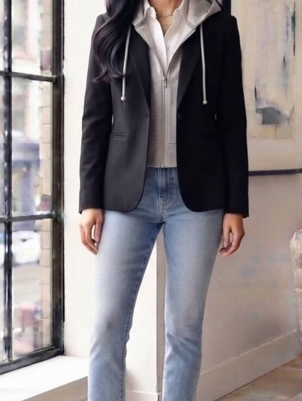 Cynthia Rowley Black & White Window Pane & Black Dickey Jacket Blazer.